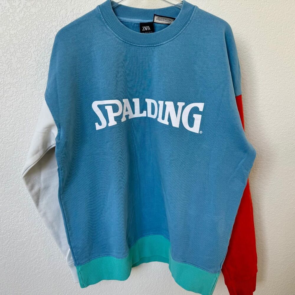 Zara Colorblock Crewneck Sweater in Blue, White & Red